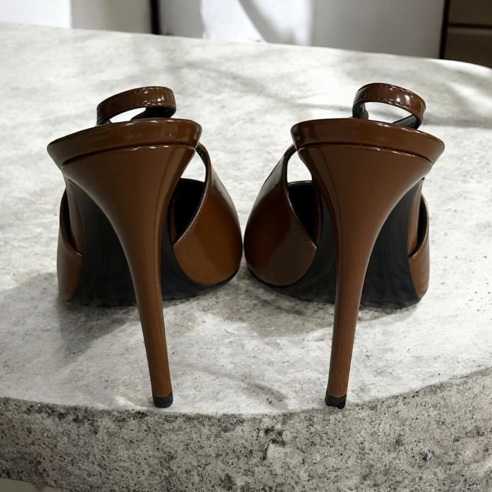 Authentic Saint Laurent Vendome Brown Patent Leather Slingback Heels! COA! - Picture 7 of 16